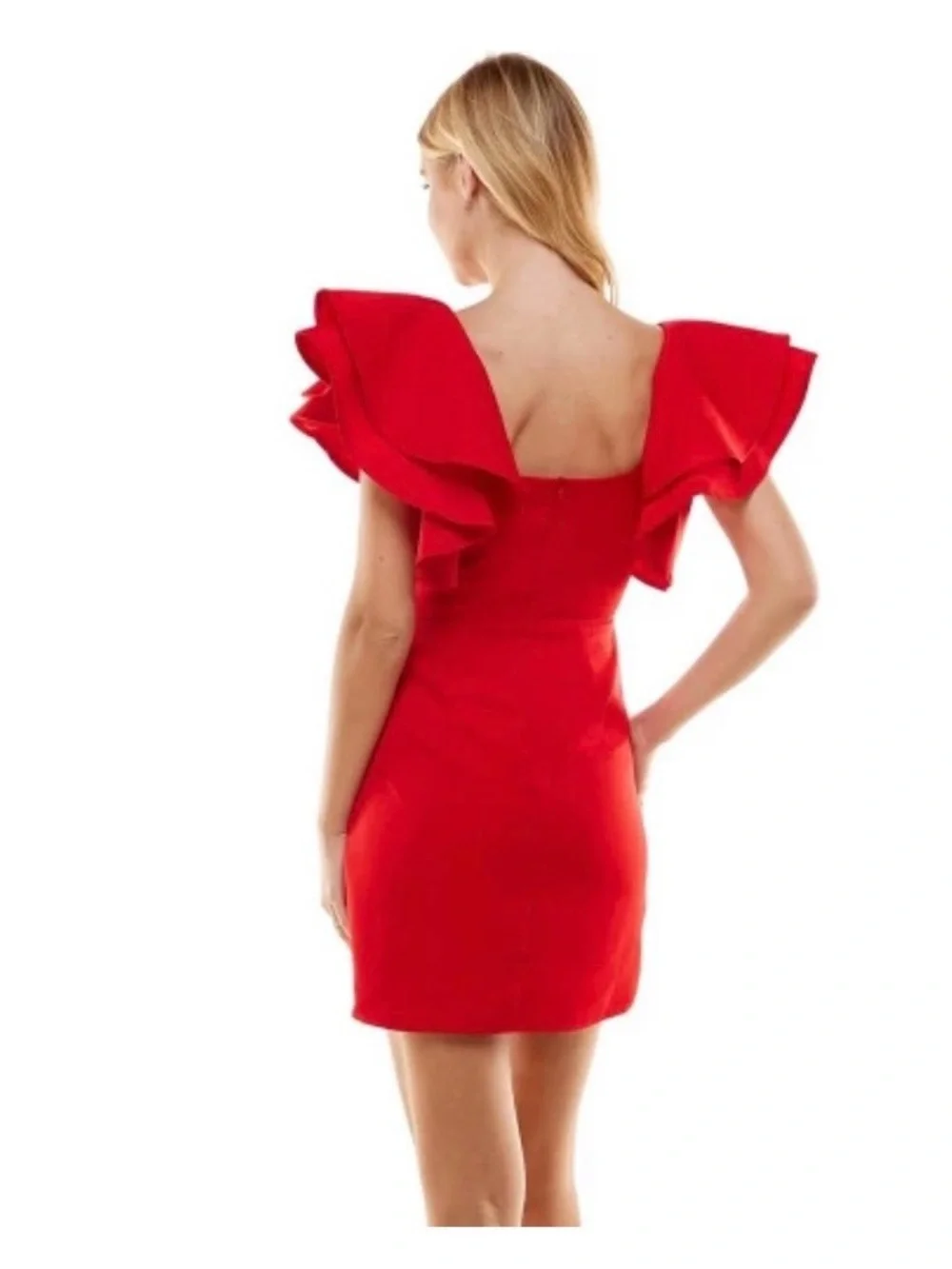 ⚡️NWOT TCEC Red Ruffled Sleeve Square-Neck Mini Dress - Picture 2 of 6